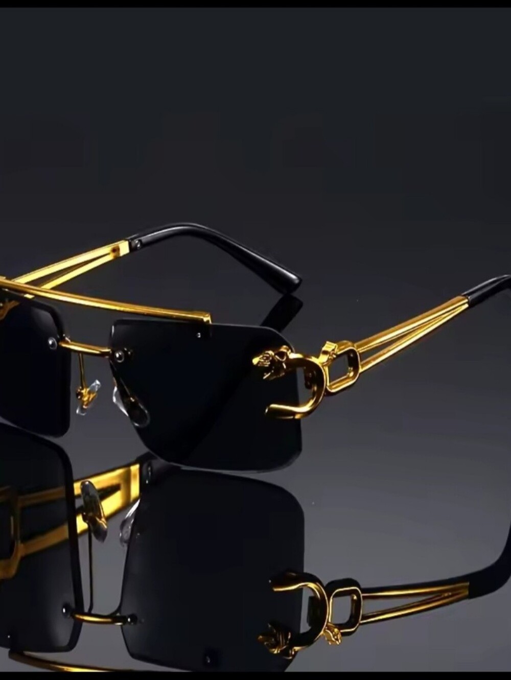 Women’s Black & Gold Rimless Fashion Sunglasses